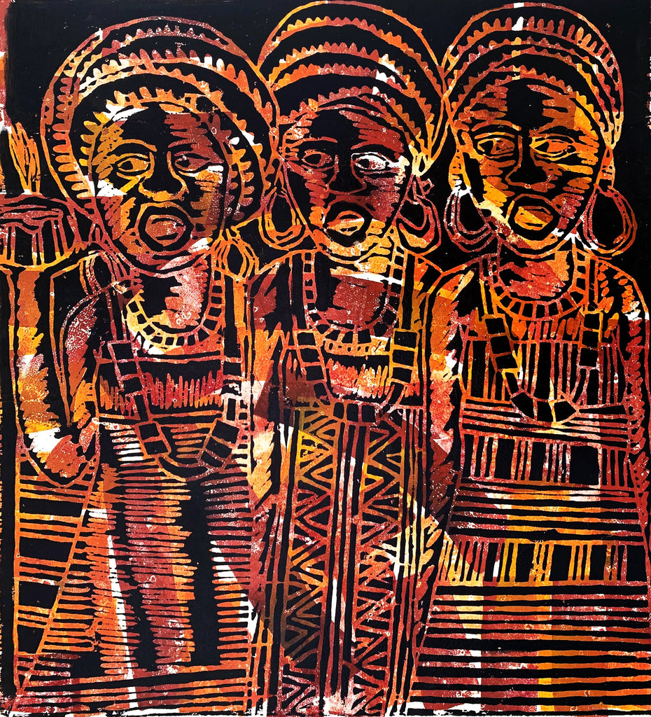 Three Ladies - Woodcut Original