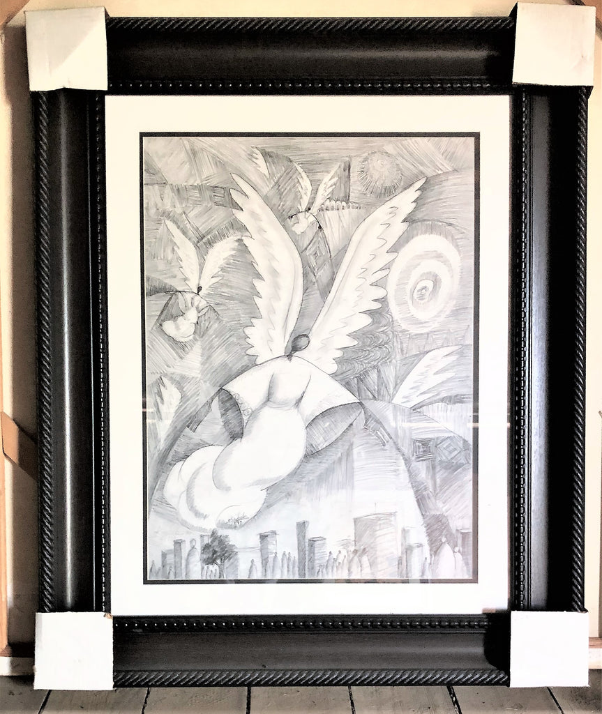 Wings of Mercy Over The City - Framed Lithograph